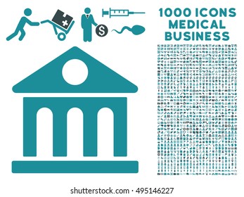 Museum Building icon with 1000 medical commerce soft blue vector pictographs. Clipart style is flat bicolor symbols, white background.