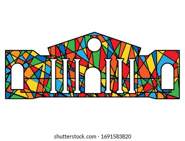Museum Building icon. Art museum logo. Color paintings emblem with triangles and lines.  Museum icon.  