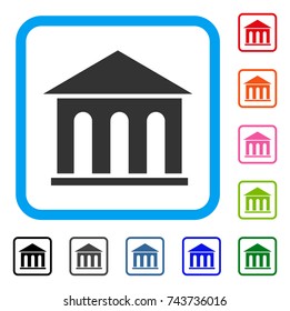 Museum Building icon. Flat gray iconic symbol inside a blue rounded rectangle. Black, gray, green, blue, red, orange color variants of Museum Building vector. Designed for web and application UI.