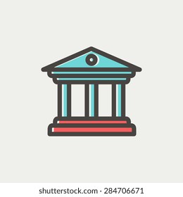 Linha fina de ícones de construção de museus para web e móvel, design plano minimalista moderno. Ícone de vetor com contorno cinza escuro e cor de deslocamento no plano de fundo cinza claro.