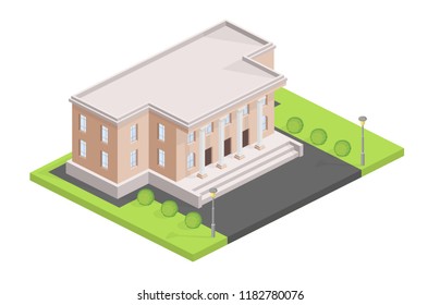 Museum building isometric vector illustration. Isolated municipal or administrative house or city hall modern or old historic facade design of bank or college and university