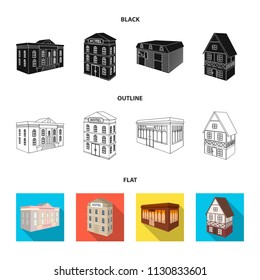 The museum building, a three-story hotel, a stable at the racecourse, a residential cottage. Architectural and building set collection icons in black,flat,outline style vector symbol stock