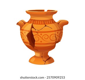 Museum cartoon ancient antique broken vase or pot. Roman amphora, broken vase. Ancient Greek artifact, cracked ceramic isolated vector pot or Mediterranean culture archeology museum damaged vessel