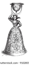 Museu de Silverware Cluny do século XVI. Xícara de prata dupla, vintage gravada ilustração. Magasin Pittoresque 1875.