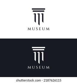 Museo, columna, línea, logo del pilar. Un museo con un concepto minimalista y moderno.