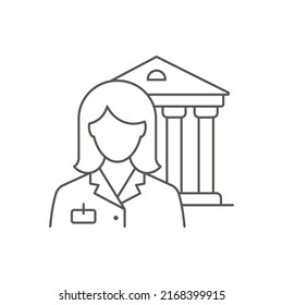 Museum curator outline icon on white background. Editable stroke. Vector illustration.