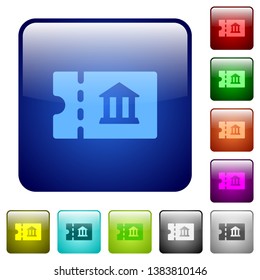 Museum discount coupon icons in rounded square color glossy button set