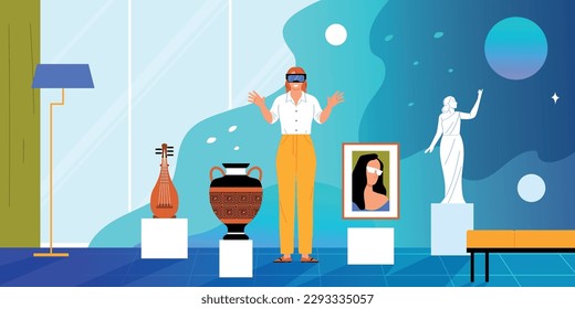 Museum and excursion background with exhibition symbols flat vector illsutration