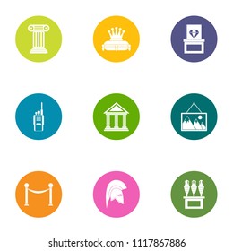 Museum exhibition icons set. Flat set of 9 museum exhibition vector icons for web isolated on white background