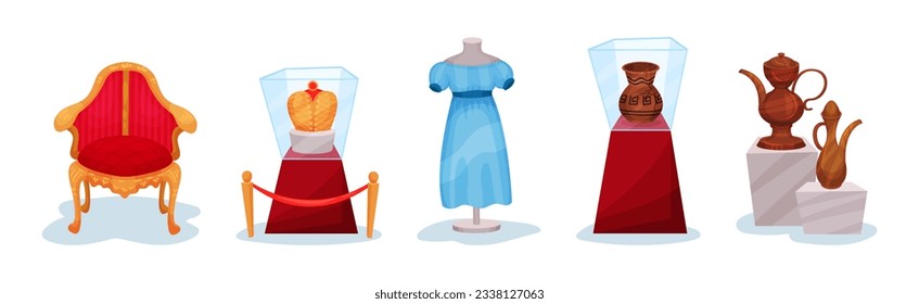 Museum Exhibits and Antique Object Exposure Vector Set