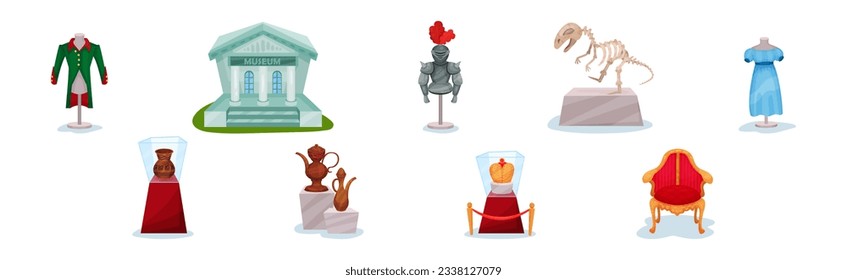 Museum Exhibits and Antique Object Exposure Vector Set