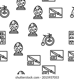 Museum Exhibits And Excursion Vector Seamless Pattern Thin Line Illustration