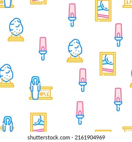 Museum Exhibits And Excursion Vector Seamless Pattern Color Line Illustration