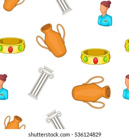 Museum exhibits pattern. Cartoon illustration of museum exhibits vector pattern for web