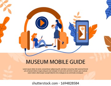 Museum exposition. Art gallery with modern artwork. Trendy flat banner, poster. Website homepage header. Vector illustration