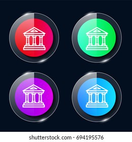 Museum four color glass button ui ux icon. Glossy app icon logo vector