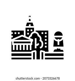 vector de icono de glifo de construcción de objetos de arte de galería de museos. signo de construcción de objetos de arte en la galería de museos. símbolo de contorno aislado ilustración negra