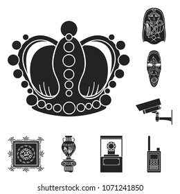 Museum and gallery black icons in set collection for design. Storage and exhibition of showpiece vector symbol stock web illustration.