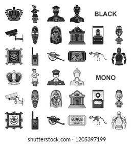 Museum and gallery black icons in set collection for design. Storage and exhibition of showpiece vector symbol stock web illustration.