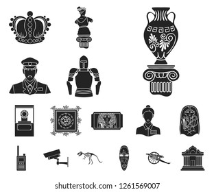 Museum and gallery black icons in set collection for design. Storage and exhibition of showpiece vector symbol stock web illustration.