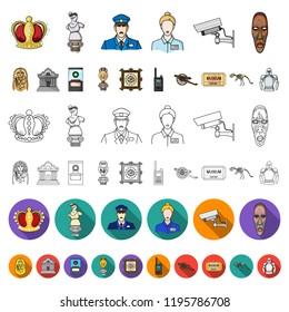 Museum and gallery cartoon icons in set collection for design. Storage and exhibition of showpiece vector symbol stock web illustration.
