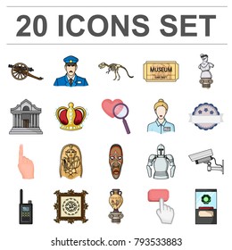 Museum and gallery cartoon icons in set collection for design. Storage and exhibition of showpiece vector symbol stock web illustration.