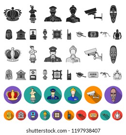 Museum and gallery flat icons in set collection for design. Storage and exhibition of showpiece vector symbol stock web illustration.