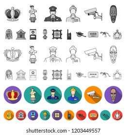 Museum and gallery flat icons in set collection for design. Storage and exhibition of showpiece vector symbol stock web illustration.