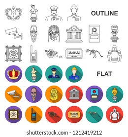 Museum and gallery flat icons in set collection for design. Storage and exhibition of showpiece vector symbol stock web illustration.