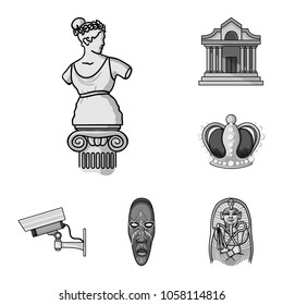 Museum and gallery monochrome icons in set collection for design. Storage and exhibition of showpiece vector symbol stock web illustration.
