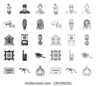 Museum and gallery mono,outline icons in set collection for design. Storage and exhibition of showpiece vector symbol stock web illustration.