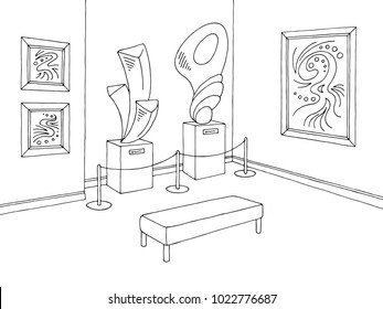 Museum graphic black white interior sketch illustration vector