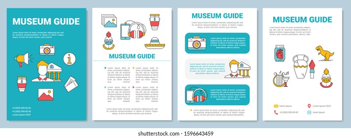 Museum guide brochure template. Exhibition guidebook. Flyer, booklet, leaflet print, cover design with linear icons. Vector page layouts for magazines, annual reports, advertising posters