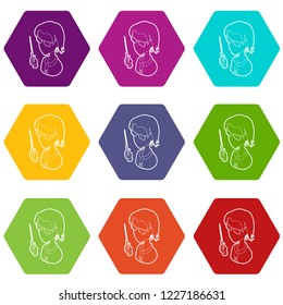 Museum guide icons 9 set coloful isolated on white for web