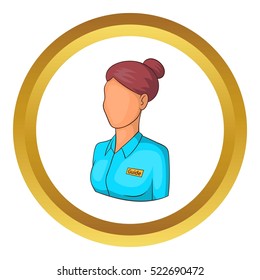 Museum guide vector icon in golden circle, cartoon style isolated on white background