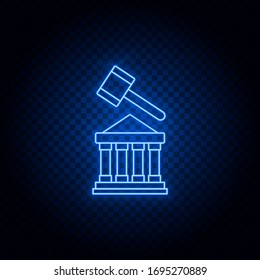 museum, hammer blue neon vector icon. Blue and yellow neon vector icon. Transparent background