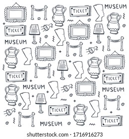 Fondo del doodle dibujado por la mano del museo. Ilustración del vector