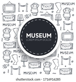 Die Hand des Museums zeichnet einen doodlen Hintergrund. Vektorillustration