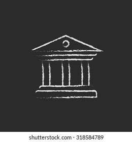 Museum hand drawn in chalk on a blackboard vector white icon isolated on a black background.