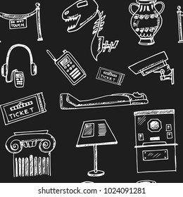 Museum Hand drawn doodle seamless pattern. Symbol collection.