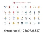 Museum, history and culture, art gallery with picture and ancient vase, column color icon set. archeology and paleontology exhibits, entrance signs and antique flat elements vector illustration