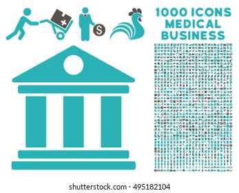 Museum icon with 1000 medical commerce grey and cyan vector design elements. Collection style is flat bicolor symbols, white background.