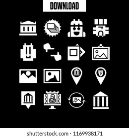 museum icon. 16 museum vector set. museum pin, backpack, frame and gallery icons for web and design about museum theme