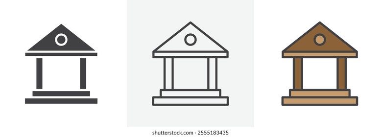 Museum icon collection in black and colored style.