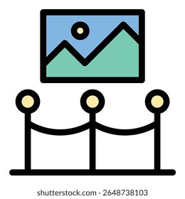 Ícone do museu ilustração em linha plana representando patrimônio cultural e exposições históricas, adequado para materiais educativos, guias turísticos e projetos relacionados à arte ou à história
