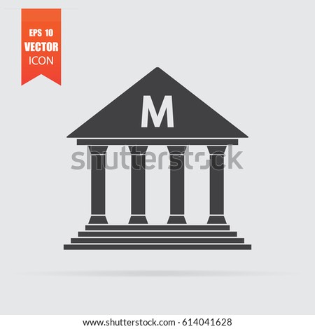 Museum icon in flat style isolated on grey background. For your design, logo. Vector illustration.