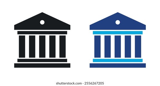 Museum icon set in black and colored versions.