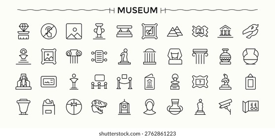 Museum icon set. Contains such symbols as artist, antique, culture, history, art, historical, ancient and more. Antique simple icon set. Isolated icons. Editable stroke collections.