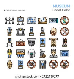 Museum icon set. Lineal Color style. Vector illustration.