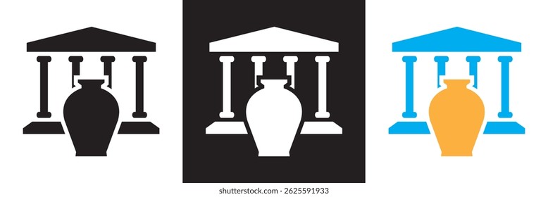 Ícone do museu.  Vetor para sites, interfaces móveis, apresentações, banner, marca visual etc. Ilustração vetorial. isolada no plano de fundo branco e preto. EPS 10